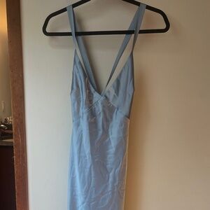 Blue floor length satin dress